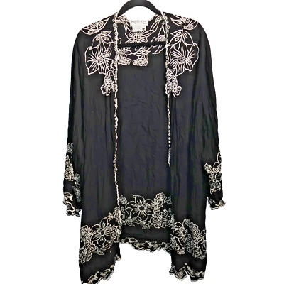 Cárdigan de Colección Negro Bordado Flores para Mujer 5X Rayón Hecho a Mano Cachicho Hada Foto 1 de 4