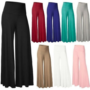Women's Office Loose Stretch High Waist Wide Leg Long Pants Palazzo Trousers US