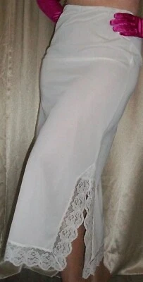 Vtg Winter White Nylon Lace Maxi Long Half Slip M Exc. - Image 1 of 4