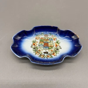 Flow Blue Canada Butter Pat Dish Antique Dominion Crest Porcelain Pre-1921 - Picture 1 of 8