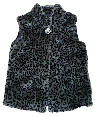 Debenhams Estrella Falso Animal Estampado Buscar Chaleco Negro Gris Botón De Age - Imagen 1 de 4