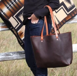 Panhandle Red Leather Company Black Leather Tote Bag pockets, copper Large USA - Picture 1 of 8
