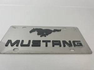 Ford Mustang Black Logo Silver/Chrome License Plate 3D Engraved New Sealed - Picture 1 of 7