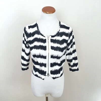 Cárdigan Tracy Reese Cremallera Rayas Negro Blanco Recortado Para Mujer Talla Pequeña Nuevo Con Etiquetas Foto 1 de 4