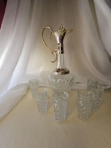 Vintage Italian Glass and Silver Plated Decanter with Stopper & 6 shot glasses - Picture 1 of 6