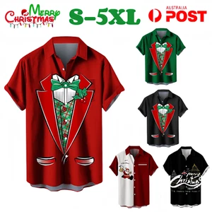 Mens Christmas Polo Shirt Hawaiian Summer Beach Casual Funny Santa Xmas Party AU - Picture 1 of 8
