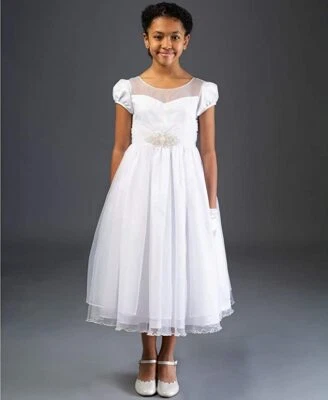 NWT Bonnie Jean White Communion Wedding Flower Girl Dress jewel accent Sz 12  - Image 1 of 4