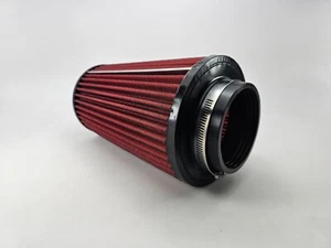 UNIVERSAL 3.5" INLET x 9" FILTER 10 1/8" LENGTH RED BIG MOUTH AIR FILTER & CLAMP - Picture 1 of 2
