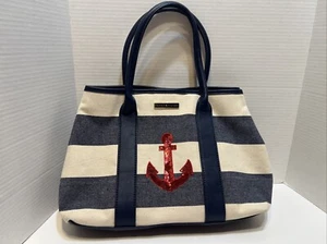 VTG TOMMY HILFIGER STRIPED TOTE BAG w/ SEQUIN ANCHOR Cute Summer Beach Style - Picture 1 of 16