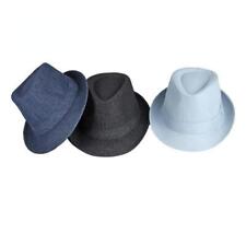 Men Unisex Denim Trilby Fedora Hat Cap Short Brim Panama Jazz Blue Vintage Solid