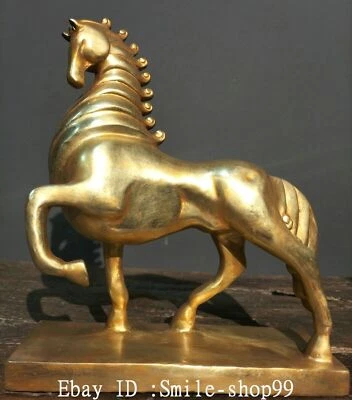 11.4" Antigua China Bronce Puro Oro Animal 12 Zodiaco Auceso Caballo Bestia Estatua Foto 1 de 4