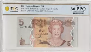 Fiji 2007 5 Dollars PCGS Certified Banknote UNC 66 PPQ Pick 110a - Picture 1 of 2