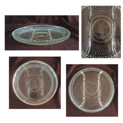 Plato dividido de vidrio tallado Indiana vintage 12" diamante punta de edredón transparente Foto 1 de 4