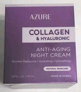 AZURE Collagen & Hyaluronic Anti-Aging NightCream 1.69 Oz. Natural Skincare - Picture 1 of 6