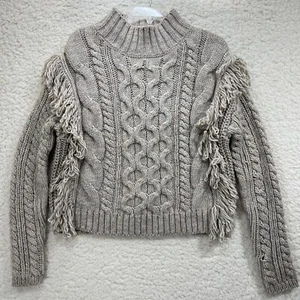 Universal Threads fringe sweater Boho Size Medium Beige Pullover Cable Knit - Picture 1 of 7