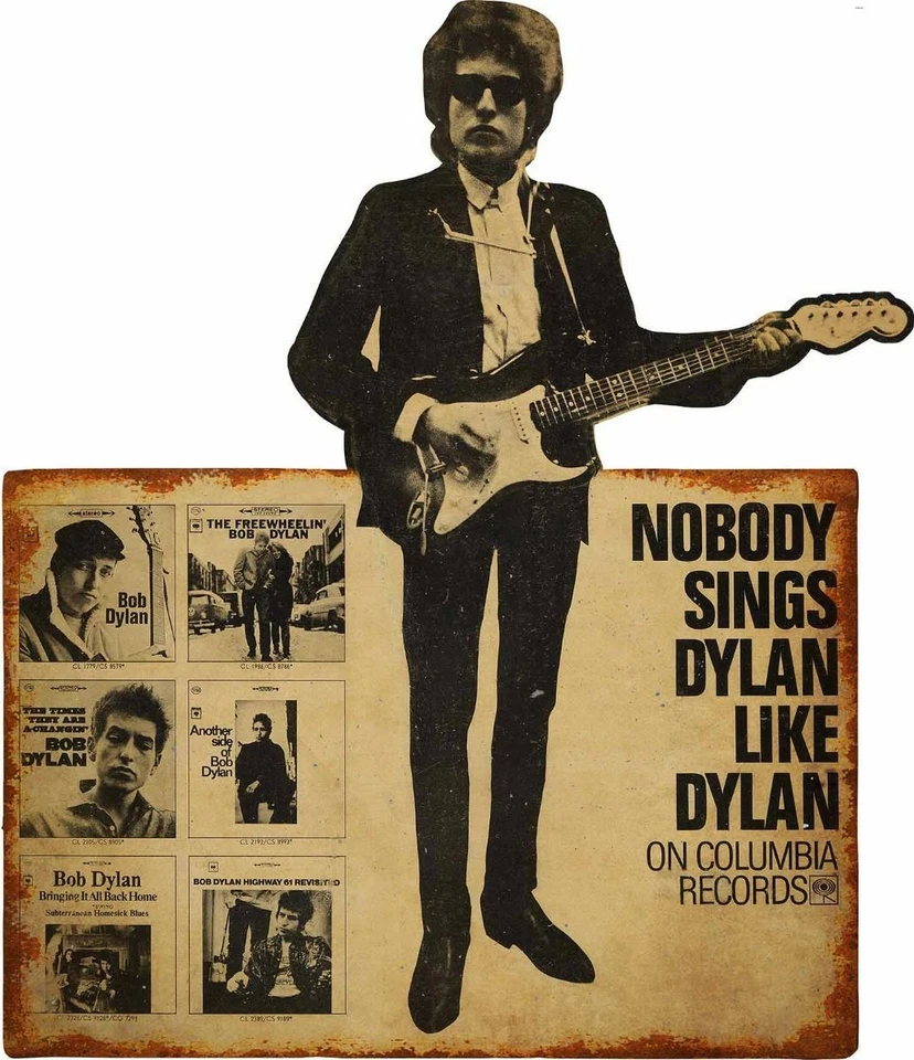 BOB DYLAN ON COLUMBIA MUSIC RECORDS 23" TALL HEAVY DUTY USA MADE METAL ADV SIGN - Image 1 of 1