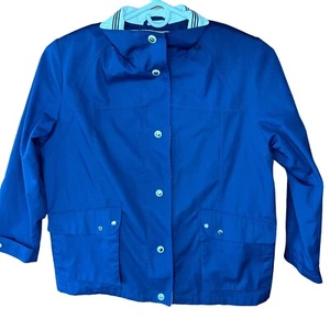 Mackintosh New England Rain Jacket Womens Large Navy Blue Lined Buttons - Picture 1 of 10