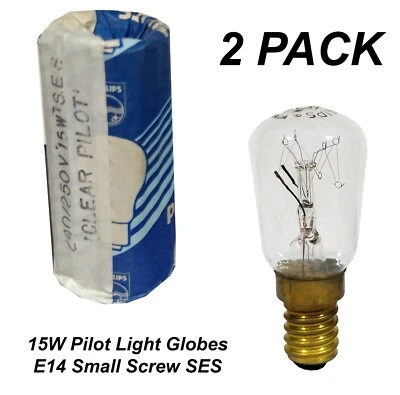 2 x 15W Clear Pilot Light Globes Bulbs Lamps E14 Small Screw SES Philips - Image 1 of 3
