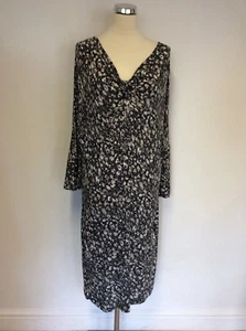 JIGSAW DARK GREY PRINT V NECK 3/4 SLEEVE WOOL BLEND STRETCH JERSEY DRESS SIZE M - Picture 1 of 3