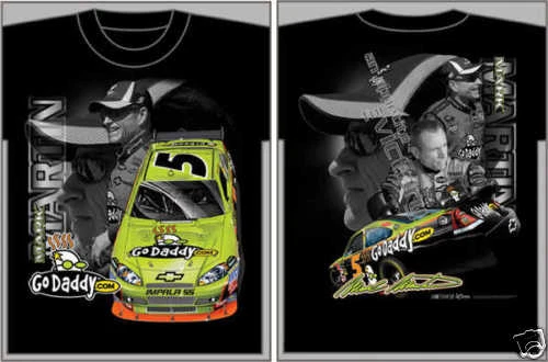Camiseta Mark Martin 2010 Chase #5 Go Daddy Black Edge média - Imagem 1 de 1