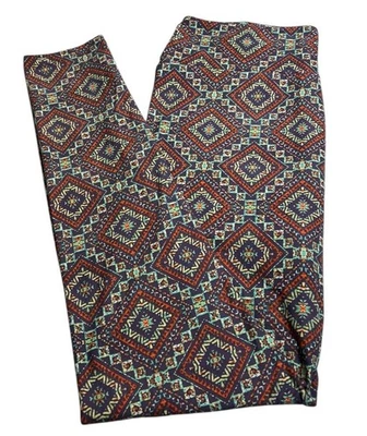 Leggings LuLaRoe TC alta curvilínea AZTEC mosaico azulejo diamante multicolorido ajuste elástico - Imagem 1 de 4