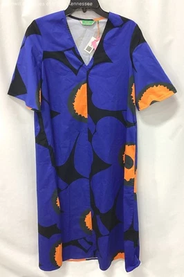 Vestido para mujer Marimekko azul/negro/naranja floral Kellotus Unikko talla 2 con etiqueta Foto 1 de 4