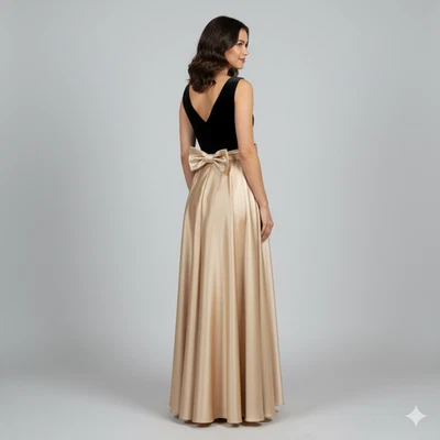 Maxi Vestido Vintage Años 90 Jessica McClintock Negro Terciopelo y Champagne Satén S Foto 1 de 4