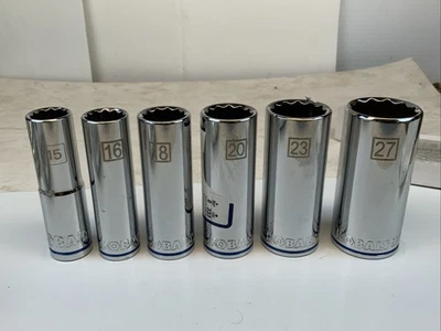 KOBALT  6pc 1/2 Drive Deep 12pt Metric Sockets-15, 16, 18, 20, 23, 27mm - Unused - Image 1 of 4