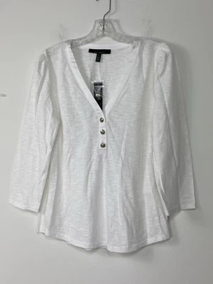 Camiseta Henley Feminina White House Black Market Tamanho M Branca Manga 3/4 Puff Nova com etiquetas - Imagem 1 de 4