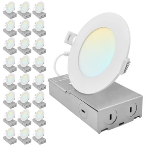 LUXRITE 4 In. Canless LED Recessed Light 5CCT Up to 1066LM 8W-13W ETL 24PK - Picture 1 of 7