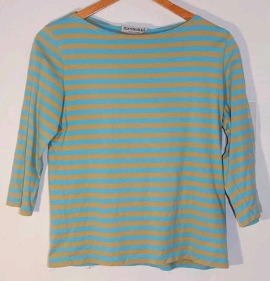 top vintage marimekko talla M azul y beige rayas manga 3/4 Foto 1 de 4