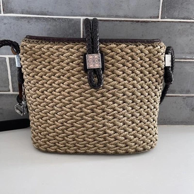 Brighton Woven Straw Purse Crossbody Shoulder Bag Leather Braided Strap Charms - Image 1 of 4