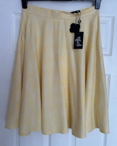HELL BUNNY Women’s Yellow Check Swing Skirt Rockabilly 1950’s Style Size 14 NEW - Picture 1 of 13