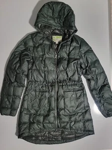Vintage Eddie Bauer Puffer Jacket Womens Small Black Goose Down Double Zip Hood - Picture 1 of 11