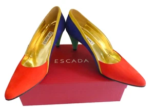 Escada Heels Vintage NIB Colorblock Suede Pump Colorful Size 9 39 AA Retail $495 - Picture 1 of 9
