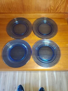 COBALT / Ritz BLUE HAZEL ATLAS MODERNTONE Set of 4 DINNER PLATES 9" 1930s - Picture 1 of 6