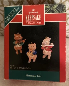 3 Pc 1992 Hallmark Fox Pig Bunny Harmony Trio Miniature Ornament Set - NIB - Picture 1 of 12