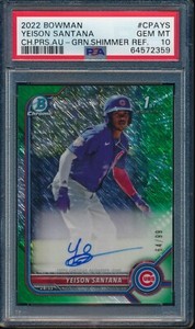 PSA 10 YEISON SANTANA AUTO 2022 Bowman Chrome GREEN REFRACTOR #/99 RC GEM MINT
