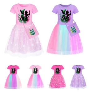 Girls Glinda Wicked Dress Rainbow Dress Mesh Party Princess Tutu Skirt Xmas Gift - Picture 1 of 47