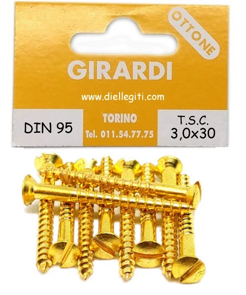 VITE A LEGNO IN OTTONE TESTA SVASATA C/CALOTTA mm3,0x30 - DIN 95 (GOCCIA SEGO) - Immagine 1 di 1