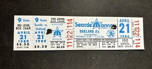 Seattle Mariners vs Oakland A’s - Ticket - April 21, 1980 - Rickey Henderson SB - Picture 1 of 2