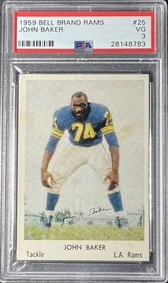 JOHN BAKER Rookie 1959 Bell Brand PSA 3 RAMS STEELERS #25 Vintage Football Rare - Image 1 of 2