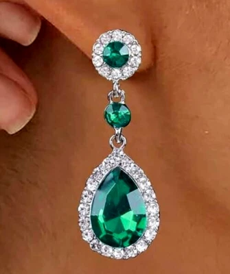 ЗЕЛЕНЫЕ СТРАЗЫ СЛЕЗИНКИ ПАДЕНИЕ ПОДВЕСКОЙ СЕРЬГИ коктейль, официальный 2» - Изображение 1 из 2