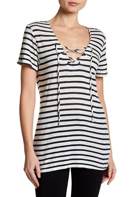 Camiseta Top Velvet by Graham & Spencer Wren Rayas Con Cordones Nueva con Etiquetas Crema XS $88 Foto 1 de 2