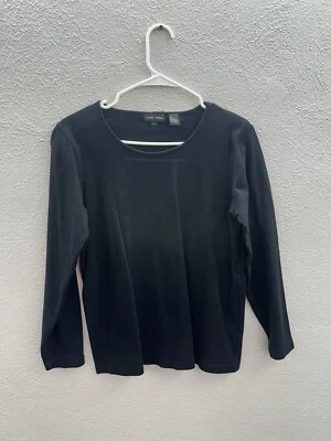 Camisa Jeanne Pierre para mujer talla pequeña negra lisa manga larga Foto 1 de 4