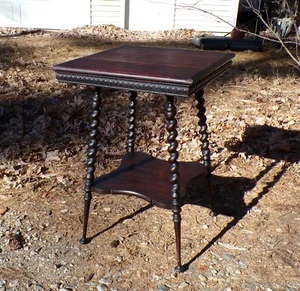 Antique 19th C Victorian Solid Oak Barley Twist Table Plant Stand Parlor Table - Picture 1 of 11