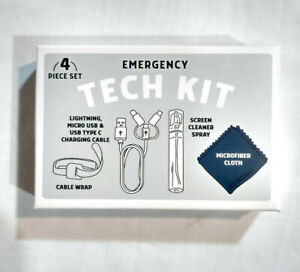Kikkerland Emergency Tech Kit 4-Piece Set Lightning Micro USB & C Charging Cable