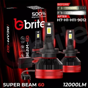GBrite Super Beam 60 H1 H7 H11 9012 N21 latest Canbus led kit Super Bright bulbs - Picture 1 of 7