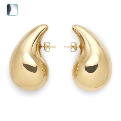 Orecchini a goccia lucidi da donna colore oro e argento con chiusura a perno - Immagine 1 di 3