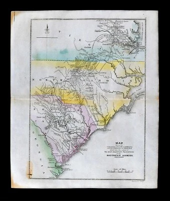 1834 Revolutionary War Map Virginia North South Carolina Charleston York Georgia - Image 1 of 3